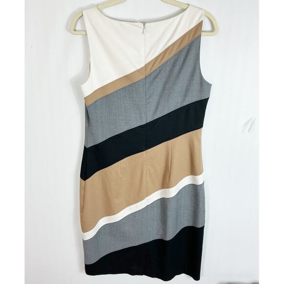 White House Black Market WHBM Womens Sheath Dress Diagonal Stripe Sleeveless 10 - Picture 4 of 7